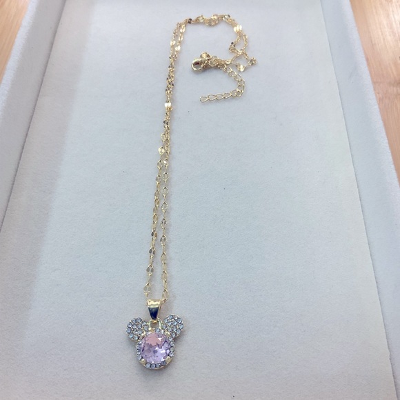 Disney Minnie Mouse Gold Tone October Birthstone CZ Necklace - Picture 3 of 5